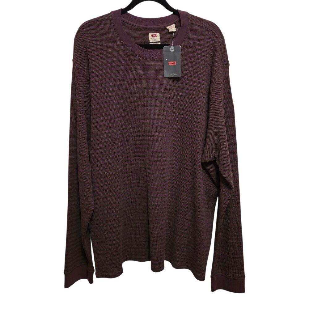Levi's Pullover Sweater Burgundy Charcoal Stripes Knit Mens Size XXL NEW